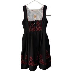 Licht Dirndl Folk Dress 14 Black‎ Red Embroidered Trachten German Oktoberfest